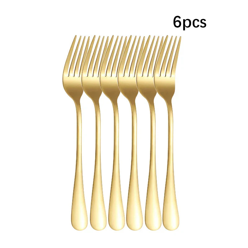 Axyaa Golden Stainless Steel Tableware Set - Knife Fork Spoon Steak cutlery