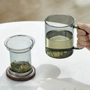 Axyaa Glass Tea Cup with Filter, Lid & Anti-scald Handle, 400ml Heat-resistant Drinking Cup