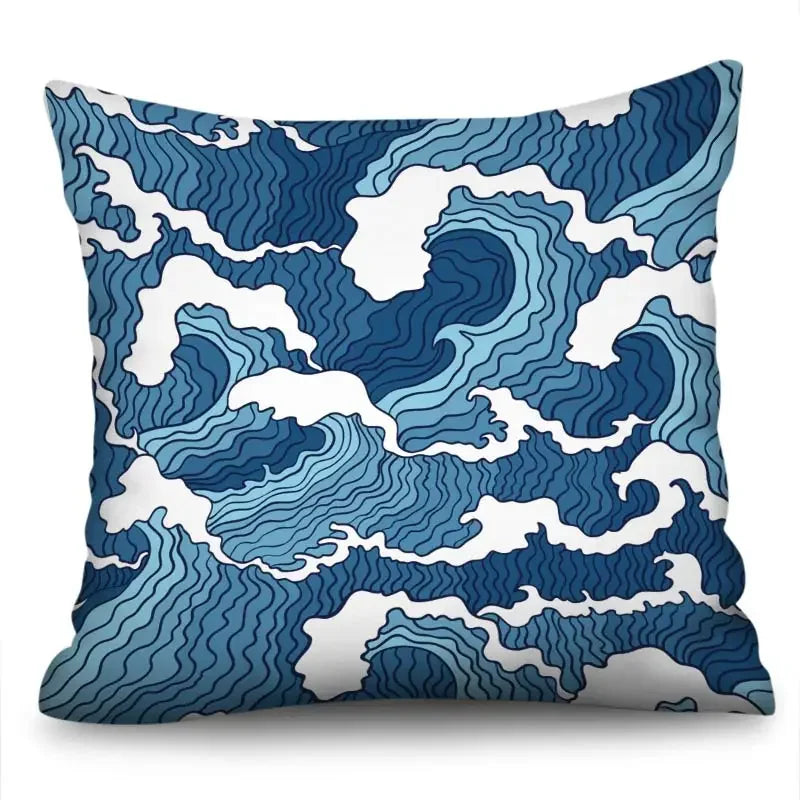 Axyaa Blue Wave Pattern Pillow Cover 45X45CM