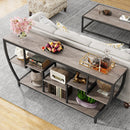 Axyaa Rustic Sofa Table with Shelves:  Industrial Entryway Console TV Stand