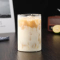 Axyaa Ribbed Vertical Striped Glass Tumbler Cup, 300ml Heat Resistant for Various Drinks