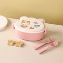 Axyaa Cat Shaped Double Layer Bento Box with Utensils and Microwave-Safe Features