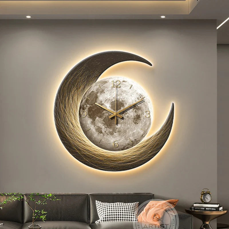 Axya Moon Clock LED Luminous Painting for Living Room Decoration