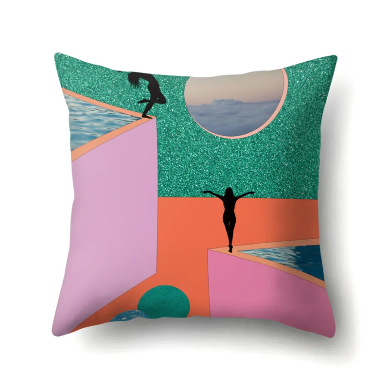 Axyaa Cartoon Abstract Scene Cushion Cover 45x45cm