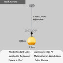 Axyaa LED Glass Pendant Lights Walnut Wood Hanging Lamp for Home Decor