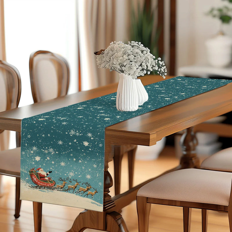 Axyaa Christmas Santa Table Runner - Washable Dining Cloth for Home Decoration