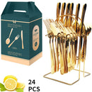 Axyaa 24-Piece Stainless Steel Hammer Pattern Cutlery Set