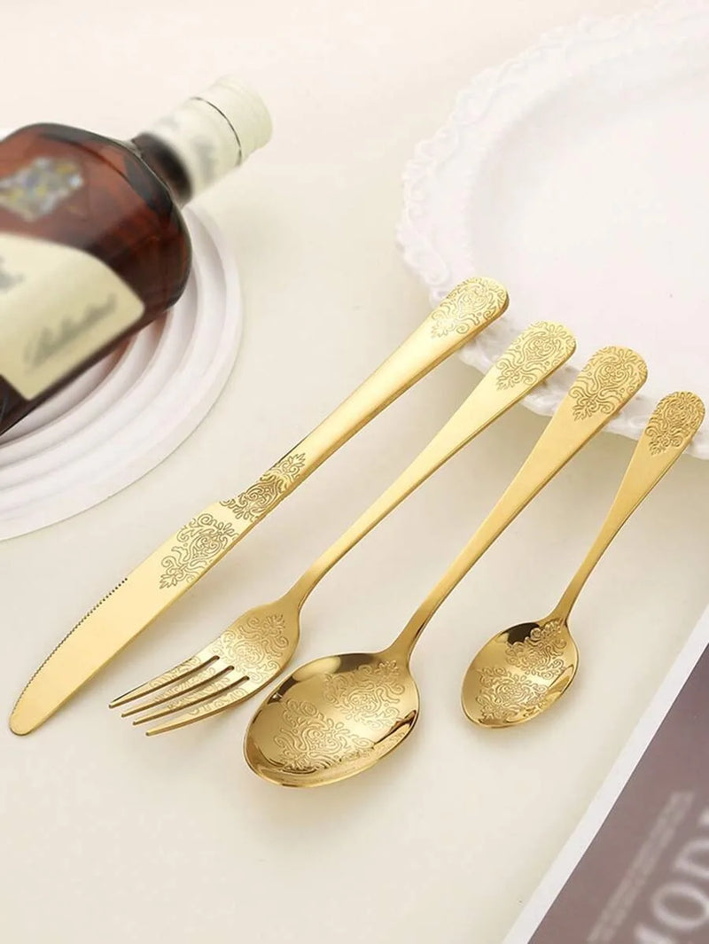 Axyaa Floral Pattern Stainless Steel Cutlery Set: Perfect for Kitchen, Dining Room, Hotel, Wedding.