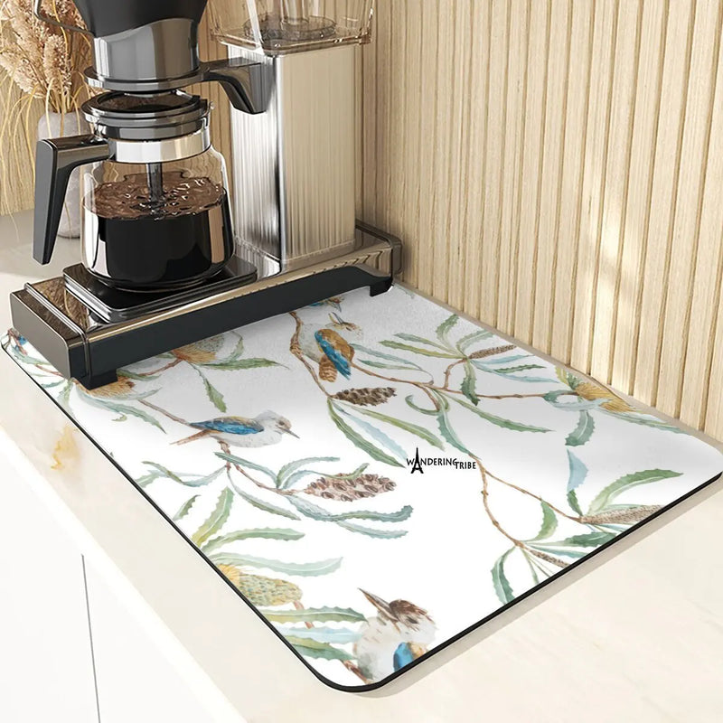 Axyaa Leaf Print Coasters & Drying Mat Set for Kitchen Essentials