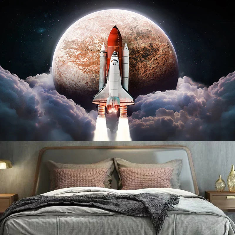 Axyaa Space Rocket Astronaut Tapestry Wall Art Decoration for Living Room