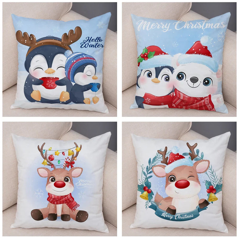 Axyaa Santa Little Penguin Pillowcase 45x45cm Merry Christmas Deer Cushion Cover
