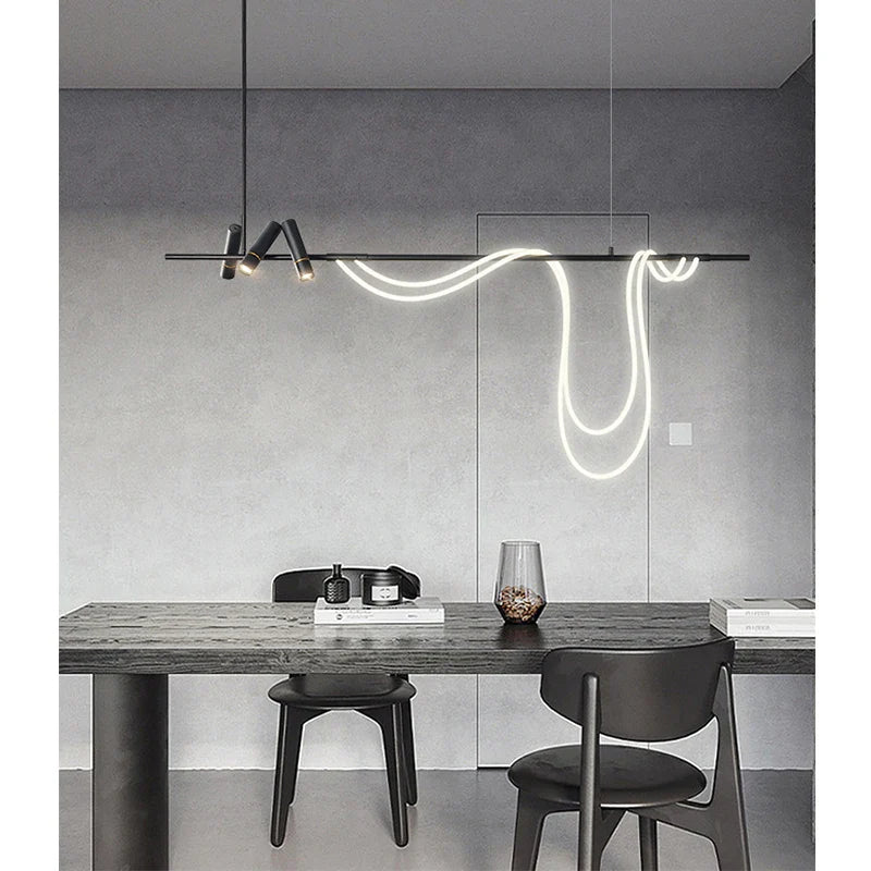 Axyaa Long Arc LED Chandelier - Elegant Nordic Design for Bar and Desk