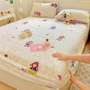 Axyaa Cream Wind Love Polka Dot Fleece Fitted Sheet Mattress Cover, Thick Thermal