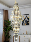Axyaa Luxury Crystal Chandelier for Villa Living Room and Spiral Staircase