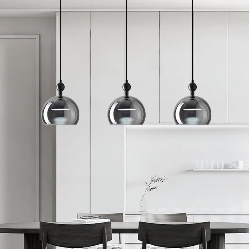 Axyaa Smoke Grey Glass Pendant Lamps for Kitchen Dining Table Light - Hanging Light for Living Room and Bedroom