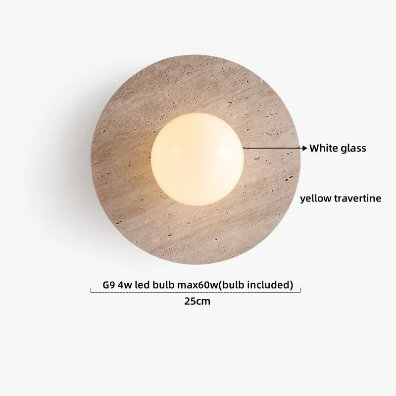 Axyaa Wabi Sabi LED Wall Light Yellow Travertine Stone Glass Ball Wandlamp