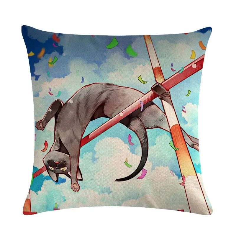 Axyaa Cartoon Cat Linen Pillow Cover for Leisure Sofa Chair Decor 45*45cm