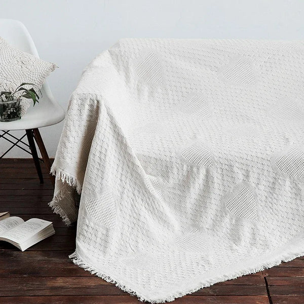 Axyaa Knitted Sofa Blanket with Tassel - Versatile Spring/Autumn Throw