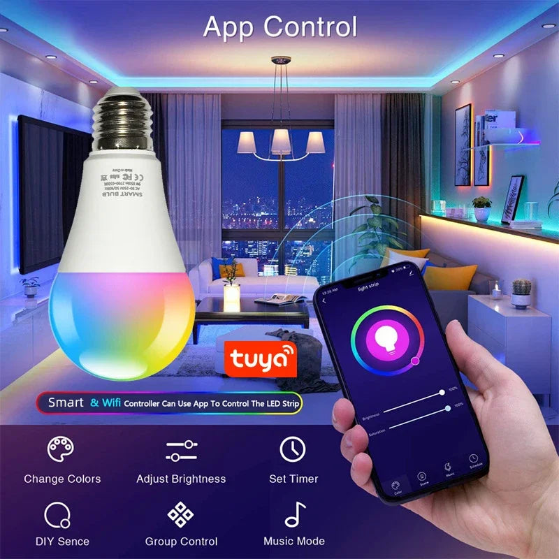 Axyaa RGB Smart LED Bulb with App Control - Dimmable 9/15W for Home, Bar, Club