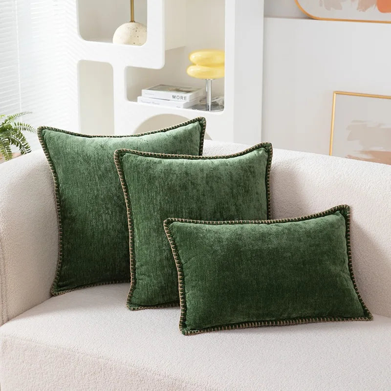Blue Chenille Luxury Lumbar Pillow Case for Bed Sofa Couch by Axyaa