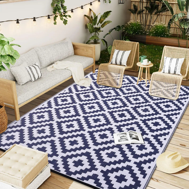 Axyaa Reversible Outdoor Waterproof Straw Patio Rug for Indoor Outdoor Use