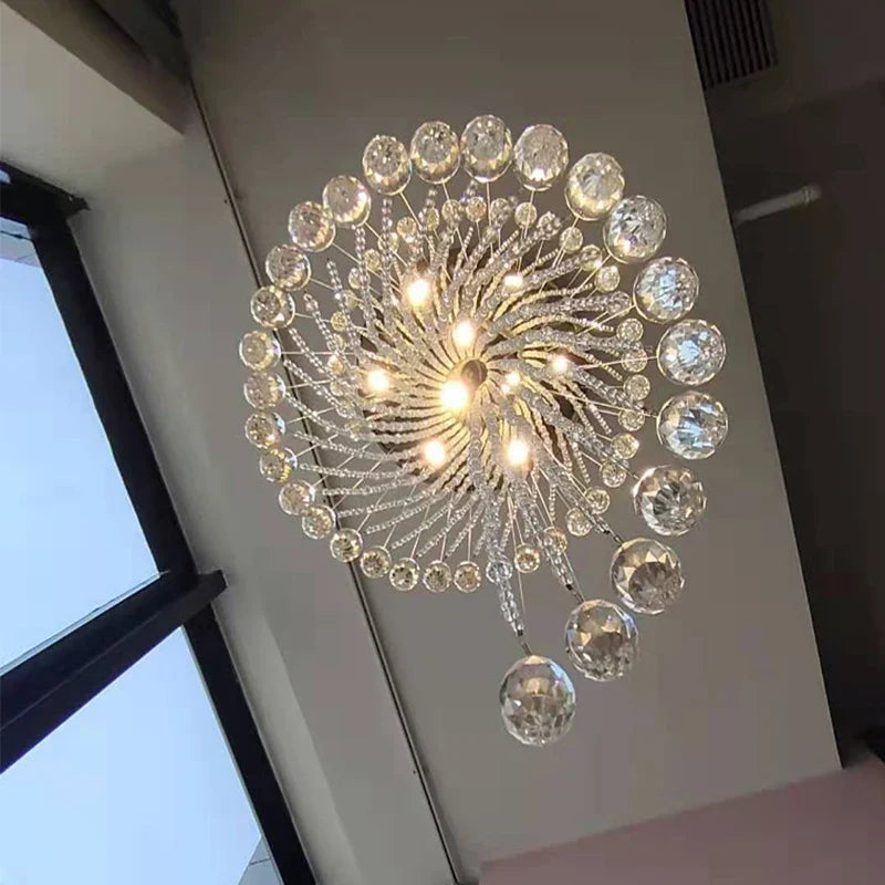 Axyaa Crystal Chandelier: Modern LED Spiral Pendant Light for Hotel Villa Decor