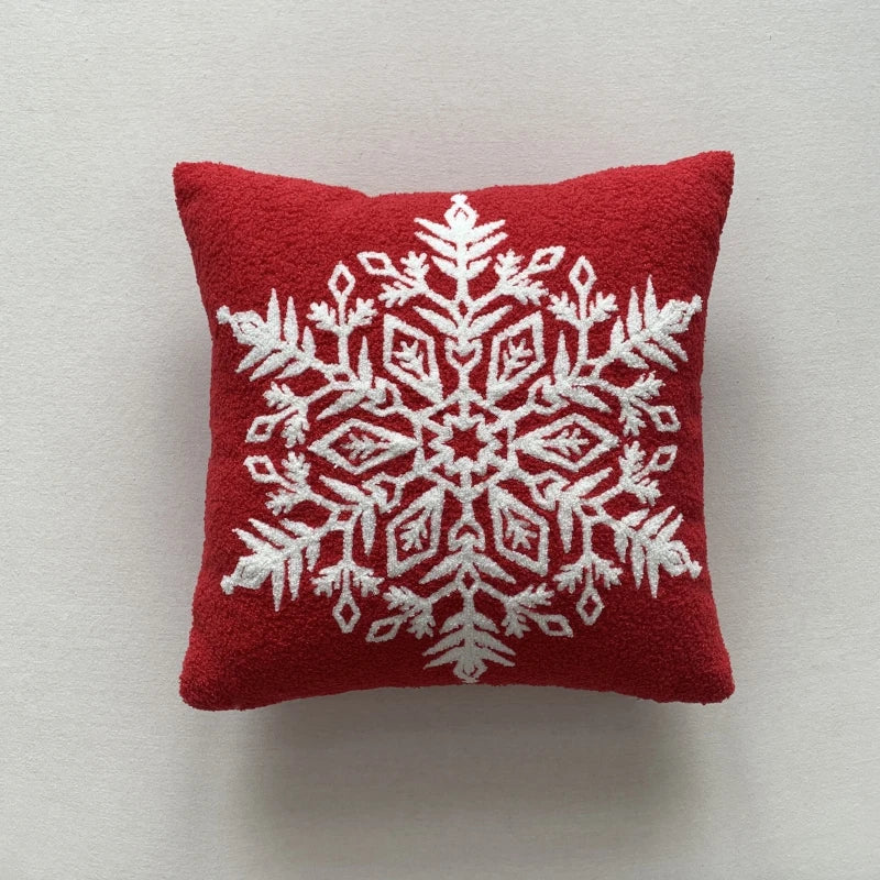 Axyaa Christmas Tree Snowflake Cushion Cover in Green and Red, Embroidered 45x45cm Square Pillowcase