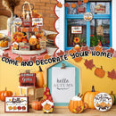 Axyaa Rustic Fall Farmhouse Decor Set: Pumpkin Leaf Garland, Autumn Tabletop Signs