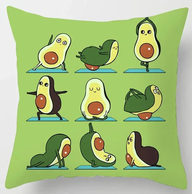 Axyaa Yoga Panda & Avocado Cartoon Animal Throw Pillow Bundle