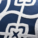 Axyaa Navy/White Embroidered Quatrefoil Pillow Cover 45x45cm Square Canvas Cotton