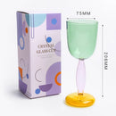 Axyaa Contrast Color Glass Goblet Cup Set - 420ml & 260ml Stemware Wine Glasses