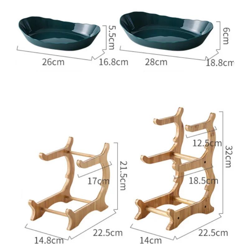 Axyaa 2/3 Layer Wooden Dinnerware Set - Partitioned Fruit Bowl, Candy Trays, Salad Bowl