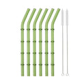 Axyaa Bamboo Design Glass Straws Set with Brush - Eco-Friendly Drinkware for Cocktails, Coffee