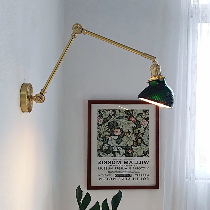 Axyaa Smoke Glass Ball LED Wall Sconce Copper Arm Switch Modern Luminaria