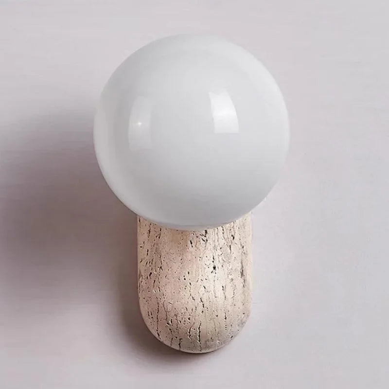 Axyaa Wabi Sabi LED Wall Light Yellow Travertine Stone Glass Ball Wandlamp