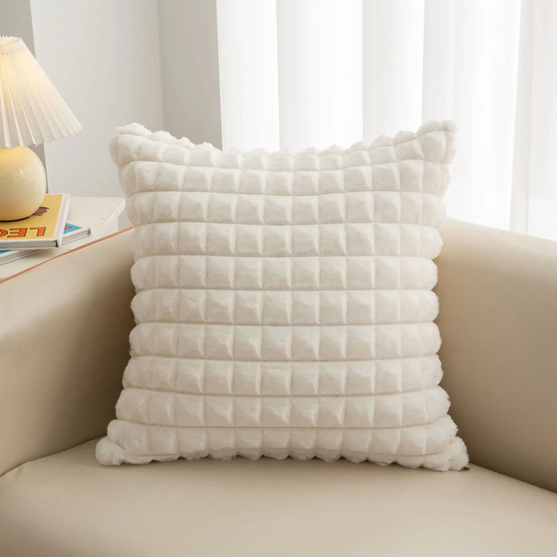 Axyaa White Plaid Plush Cushion Cover - Super Soft, Nordic Style, 45*45cm Home Decor Pillow Cover