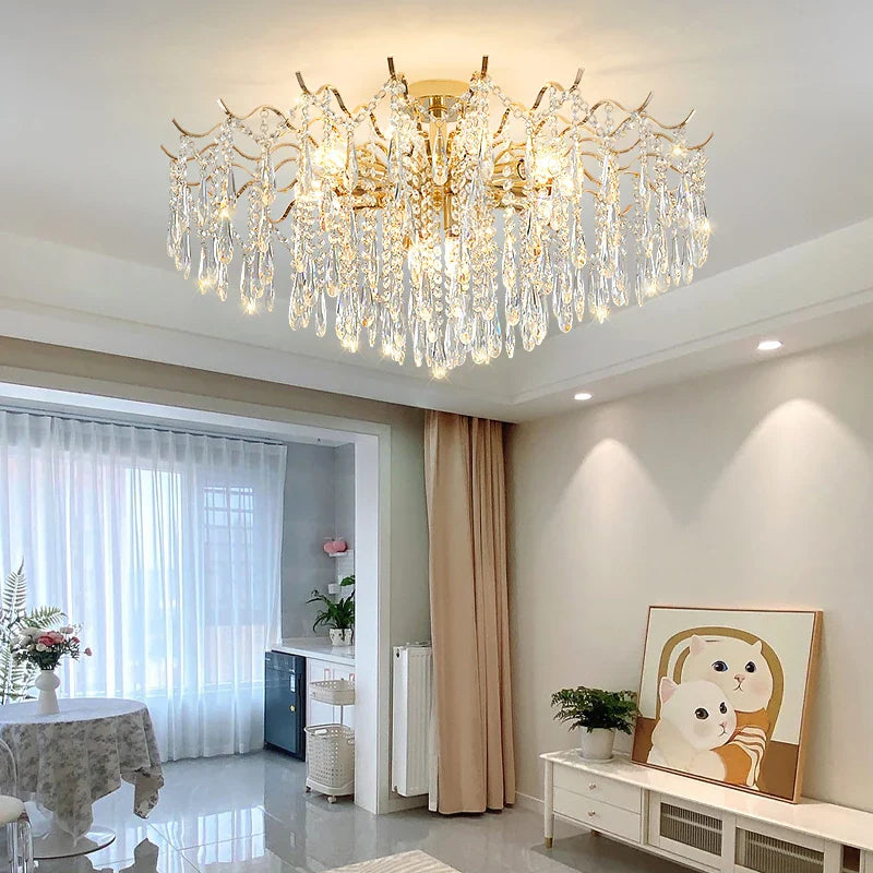 Axyaa Crystal Chandelier: Luxe Living Room Lighting Solution