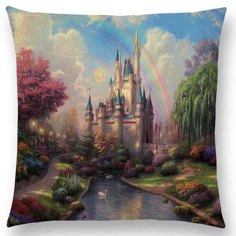 Axyaa Castle Lighthouse Scenery Painting Cushion Cover - Sofa Pillowcase