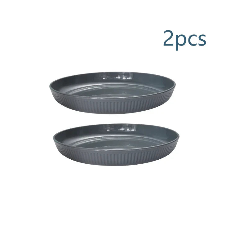 Axyaa Grey Striped Plastic Plate Set - Ideal for Table, Camping, and Desserts