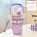 Axyaa Kawaii Thermal Straw Water Bottle - Stainless Steel, Keep Drinks Hot/Cold, Cute Design & Durable
