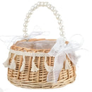 Axyaa Hand-Woven Rattan Flower Girl Basket with Handle for Wedding Flower Arrangement