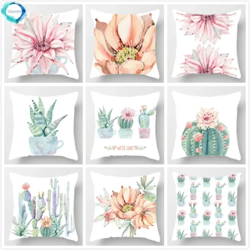 Axyaa Watercolor Cactus Flower Pillow Case 45x45cm