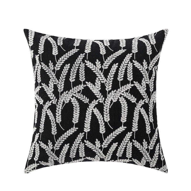 Axyaa Wheat Embroidery Cushion Cover, Soft Cozy Yellow Black Green Pillow Cover