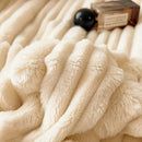 Axyaa Striped Faux Rabbit Fur Blanket - Soft, Thick, Machine Washable