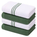 Axyaa Cotton Kitchen Towel Set - Absorbent Waffle Weave Stripe Dishcloths