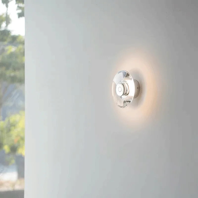 Axyaa Round Crystal LED Wall Sconce for Bedroom and Living Room