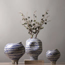 Axyaa Hand Painted Striped Ceramic Vase - Porcelain Flower Pot Home Decor