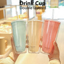 Axyaa Double-Layer Straw Cup, 750ml: Reusable, Large Capacity for Coffee, Juice, Milk