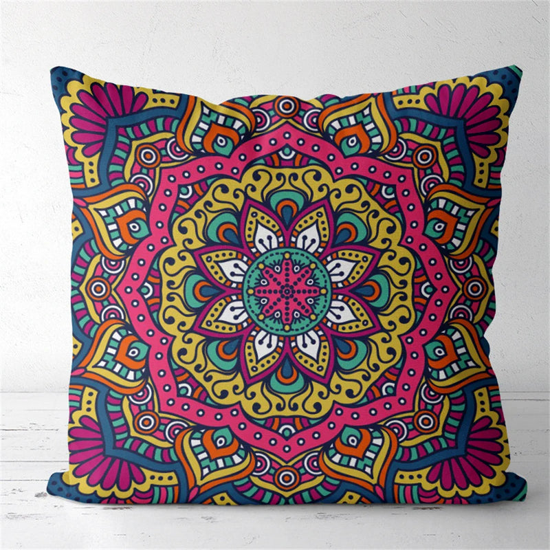 Axyaa Tan Chen Pattern Flower Cushion Cover for Home Decor
