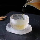 Axya Frosted Glass Kung Fu Tea Set with Saucer, Dim Sum Dish, and Water Cups